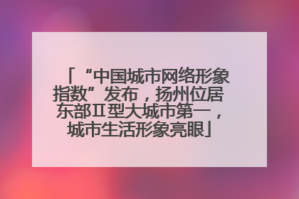 “中国城市网络形象指数”发布，扬州位居东部Ⅱ型大城市第一，城市生活形象亮眼